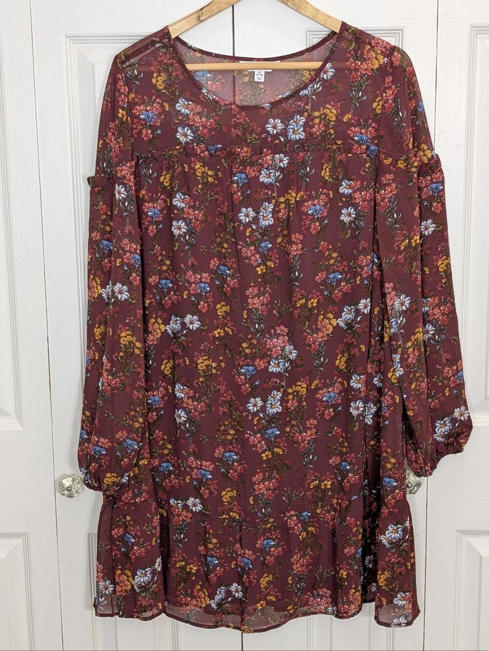 NWT Time and Tru Long Sleeve Ruffle Babydoll Mini Dress - Size XL